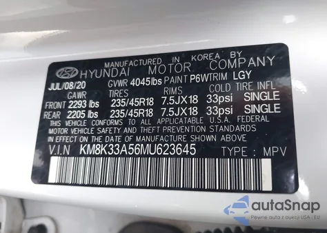 2021 Hyundai Kona Limited z USA, uszkodzony, nr VIN KM8K33A56MU623645